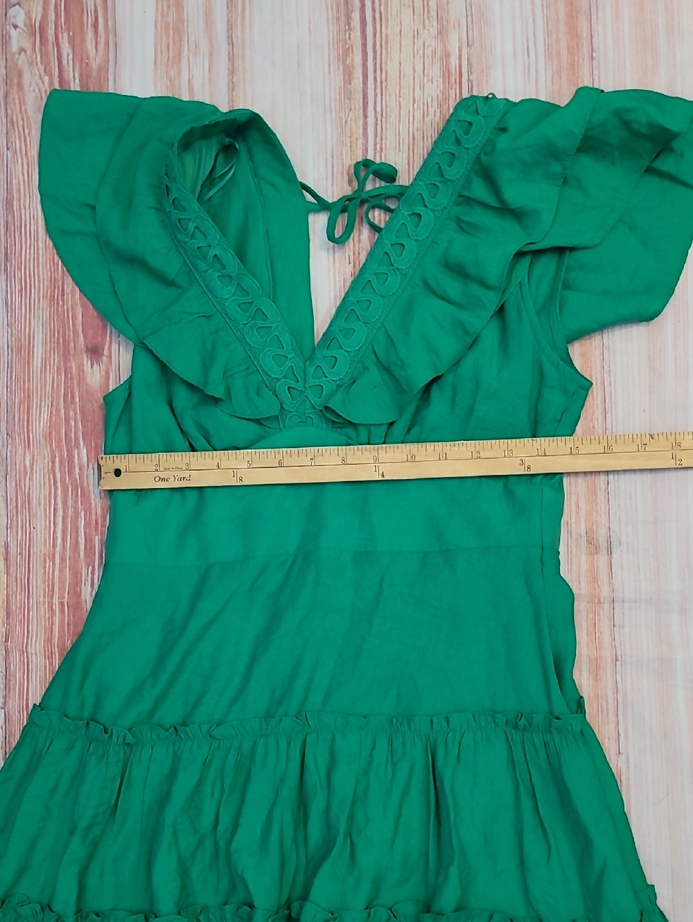Green Ruffle V-Neck Mini Dress - Picture 8 of 9